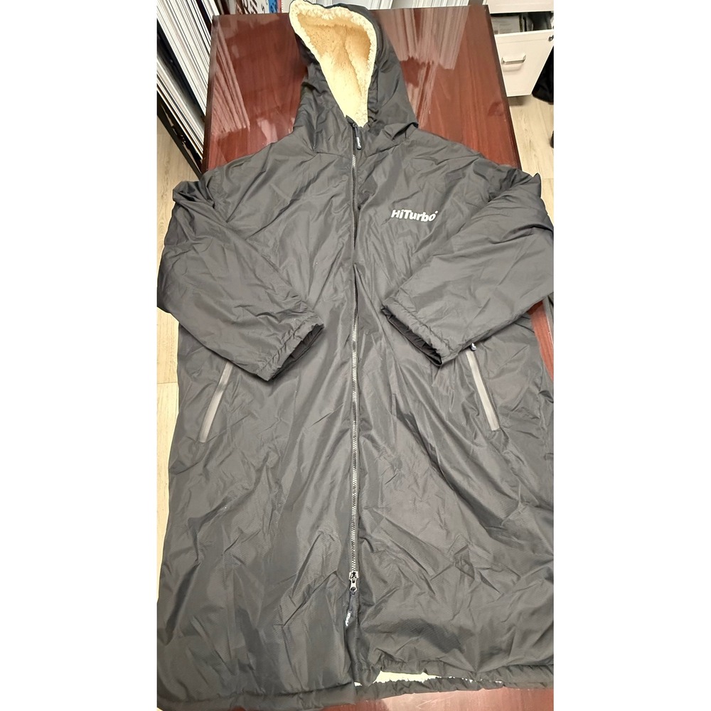 HiTurbo Changing Robe Jacket Unisex OS Black Good Fleece Lined Surf Parka Coat